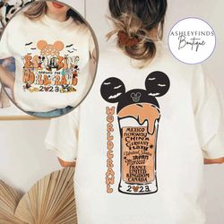 2-sided boozin around the world crawl halloween shirt, mickey friends halloween shirt, epcot drinking around the world