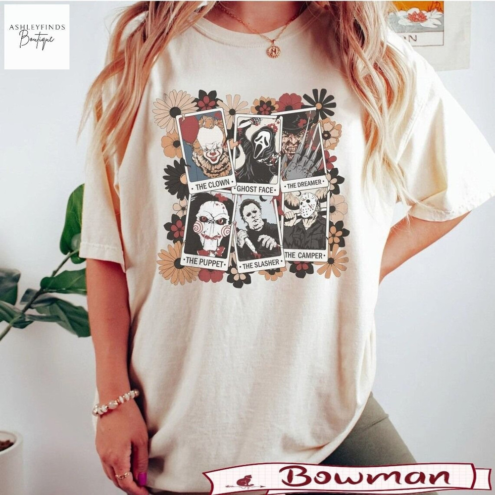 Horror Characters Tarot Comfort Colors Shirts, Horror Friends Tarot Halloweentown Sweatshirt, The Ghost, The Camper, The Slasher - 1.jpg