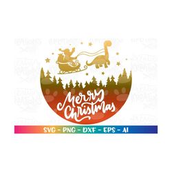 merry christmas dinosaur svg winter scene trees snow snowing santa print svg cut files cricut silhouette digital vector