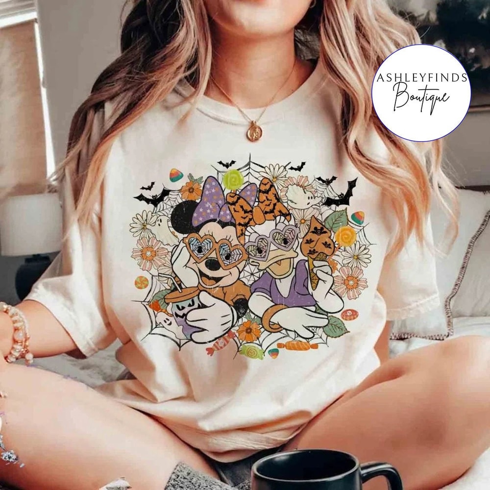 Vintage Floral Minnie Daisy Disney Halloween Shirt, Minnie Mouse Daisy Duck Halloween Party 2023, Disney Besties, Best Friends Halloween Tee - 2.jpg