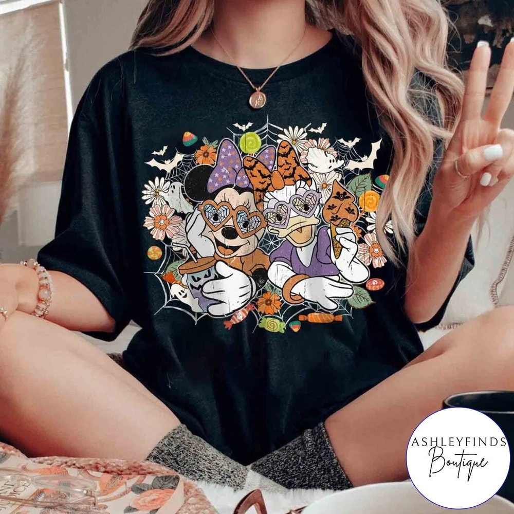 Vintage Floral Minnie Daisy Disney Halloween Shirt, Minnie Mouse Daisy Duck Halloween Party 2023, Disney Besties, Best Friends Halloween Tee - 3.jpg
