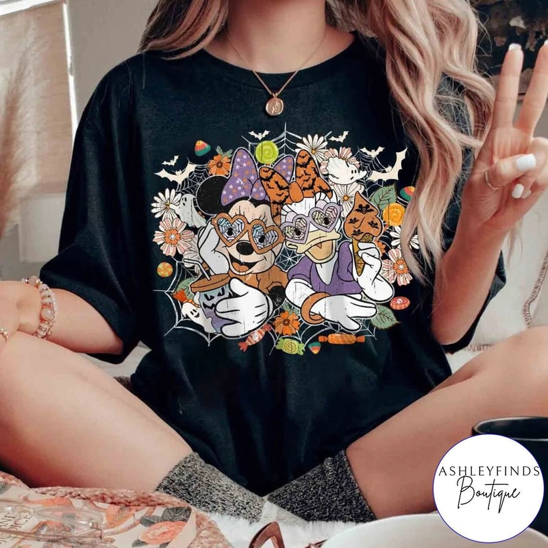 Vintage Floral Minnie Daisy Disney Halloween Shirt, Minnie Mouse Daisy Duck Halloween Party 2023, Disney Besties, Best Friends Halloween Tee - 3.jpg
