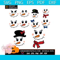 christmas snowman face bundle svg, 10 files of snowman face svg