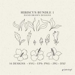 hibiscus flower plotter file svg dxf png eps jpg tropical floral cricut botanical leaf silhouette vinyl laser cut templa