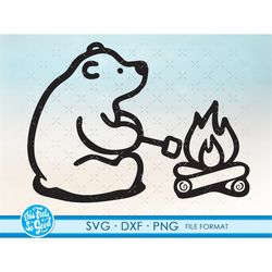 campfire svg, camping svg,marshmallows svg, bear clipart, roast marshmallows svg, hand drawn cut files for cricut, bear