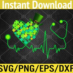 nurse stethoscope heartbeat shamrock st patricks day svg, eps, png, dxf, digital download