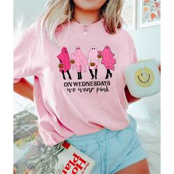 on wednesday we wear pink ghost shirt, mean girls ghost shirt, pink ghost shirt, mean girls halloween, halloween shirt
