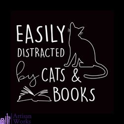 easily distracted by cats and books svg, pet svg, cat svg, cute cat svg