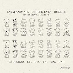 Farm Animal Plotter File Svg Dxf Eps Png Jpg Cute Baby Cat Dog Cricut Chick Sheep Silhouette Goat Clipart Sweet Pig Cow