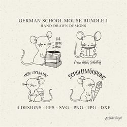 German School Mouse Plotter File SVG DXF PNG Book Cricut Silhouette Cute Reading Clipart Baby Animal Cut File Schuleinfh