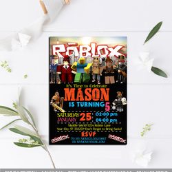 roblox invitation, roblox invites, roblox birthday invitation, roblox birthday party invitation, roblox card, roblox
