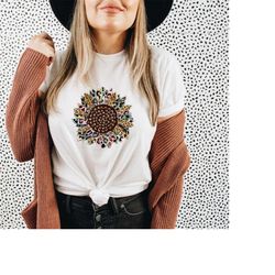 leopard sunflower shirt,womens flowers shirt,leopard and floral shirt,leopard print tshirt,floral shirt,flower print shi