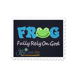 frog text applique - fully rely on god
