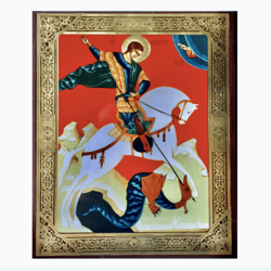 St George and the Dragon. | Lithography icon print on wood | Size: 8,3" x 6,7" | Made in Russia