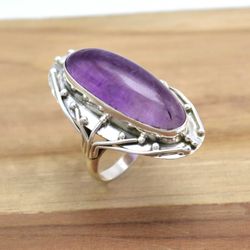 Amethyst 925 Solid Silver Rings For Women, Oval Gemstone Handmade Unique Ring Jewelry For Anniversary Gift SU1R1259