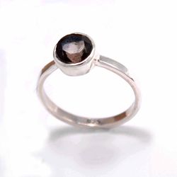 Smoky Topaz 925 Solid Silver Rings For Women, Round Gemstone Handmade Unique Ring Jewelry For Anniversary Gift SU1R1260