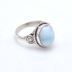 Natural Larimar 925 Silver Ring, Oval Gemstone Women Handmade Boho Ring Jewelry For Wedding Gift