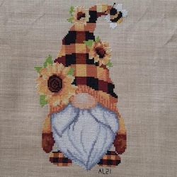 Gnome with sunflowers, Cross stitch pattern, Summer cross stitch, Counted cross stitch, Sunflowers cross stitch, Gnome c