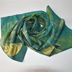 Hand-painted Silk Cotton Scarf for Women - Tropical Scarf for Hair
