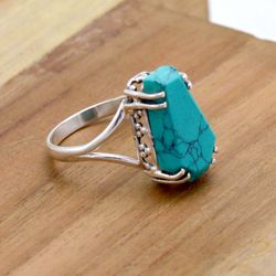 Turquoise 925 Silver Coffin Ring, Gemstone Women Handmade Boho Ring Jewelry For Wedding Gift