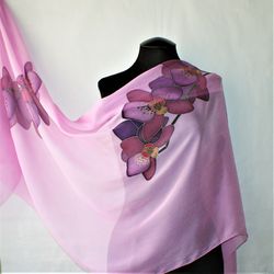 Orchid silk scarf hand-dyed, long silk scarf shawl for woman