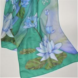 Beautiful Hand-painted Silk Cotton Scarf for Women's Hair - Lotus Scarf