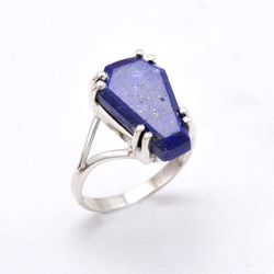 Lapis Lazuli 925 Silver Coffin Ring, Gemstone Women Handmade Boho Ring Jewelry For Wedding Gift