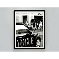 Luxury Fashion Print, Black and White, Vintage Car Poster, Paris Photography Print, Printable Wall Art, Fashion Room Dec