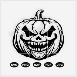 Scary Pumpkin SVG for Halloween Decoration - also available in, pdf, dxf, pdf, png format- for Cutting, Sublimation, Eng