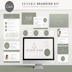 Editable Branding Kit, DIY Canva House Cleaning Logo, Elegant Cleaning Service Logo, Highlight Covers, Thank You Cards
