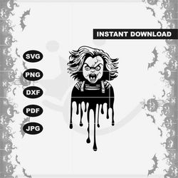 Scary Doll for Halloween SVG, Scary Kid drip Svg, Horror for Halloween svg with dxf, pdf, png, jpg- for cut, print and s