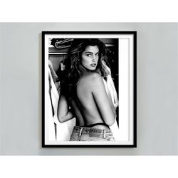 Cindy Crawford Poster, Black and White, Vintage Photo, 1980s, Feminist Print, Fashion Photography, Old Hollywood Wall Ar