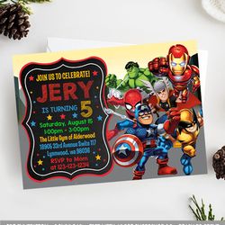 superhero invitation, avengers invitation, avengers birthday invitation, avengers birthday party invitation, avengers