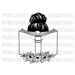 reading woman svg , floral book svg , book with flowers svg , book svg , reading svg , reading girl svg , book lover svg