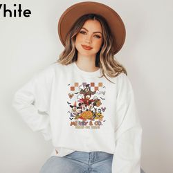 mickey and co trick or treat sweatshirt, mickey and friends sweatshirt,disney halloween sweatshirt, disney vacation swea