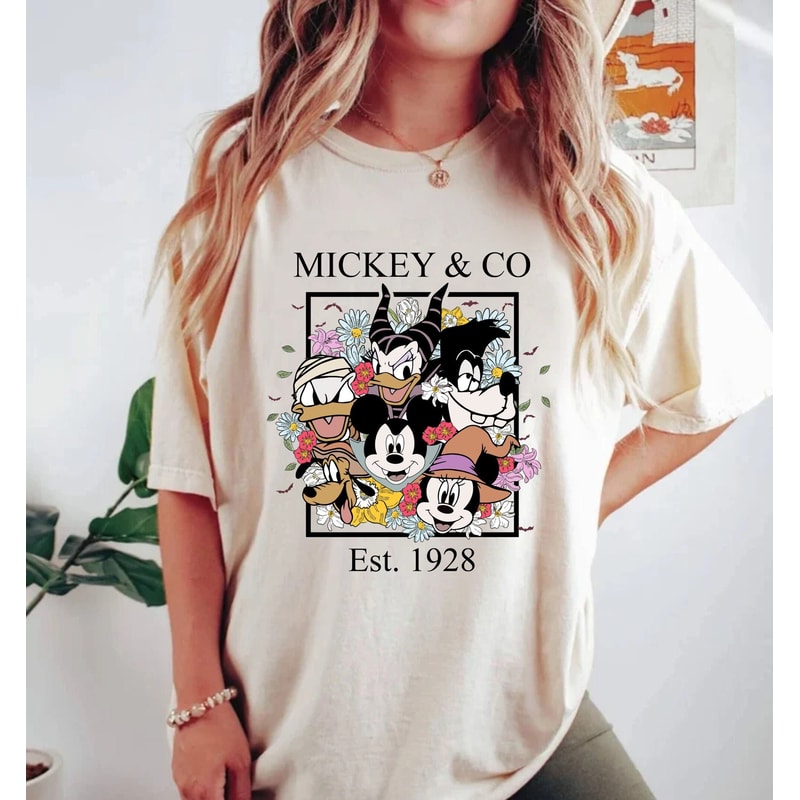 Mickey & Co Halloween Comfort ColorsĀ® Shirt, Mickey and Friends Floral Halloween Shirt, Disney Spooky Shirt, Disney Halloween Party Shirt - 1.jpg