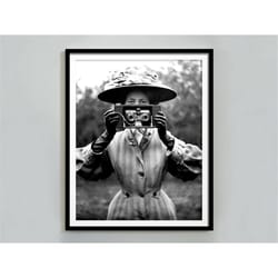 black and white vintage wall art, retro poster, woman photography print, antique photo, digital download, photographer g