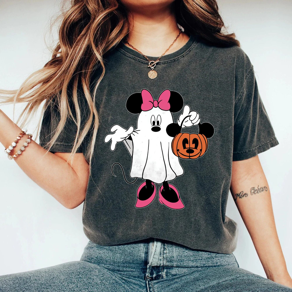Minnie Ghost Holding Pumpkin Comfort Colors® Shirt, Minnie Mouse Halloween Shirt, Minnie Boo, Disney Spooky Shirt, Disney Halloween Shirt - 2.jpg