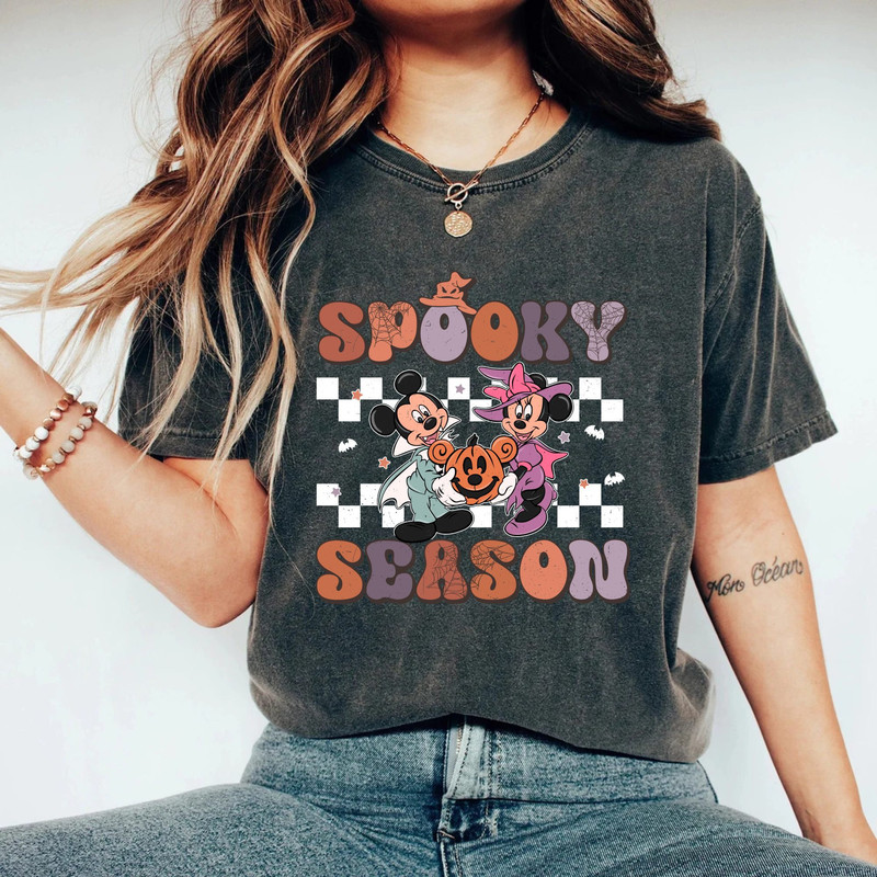 Spooky Season Mickey Minnie Checkered Comfort Colors® Shirt, Disney Halloween Shirt, Disney Spooky Shirt, Disney Halloween Party Shirt - 2.jpg
