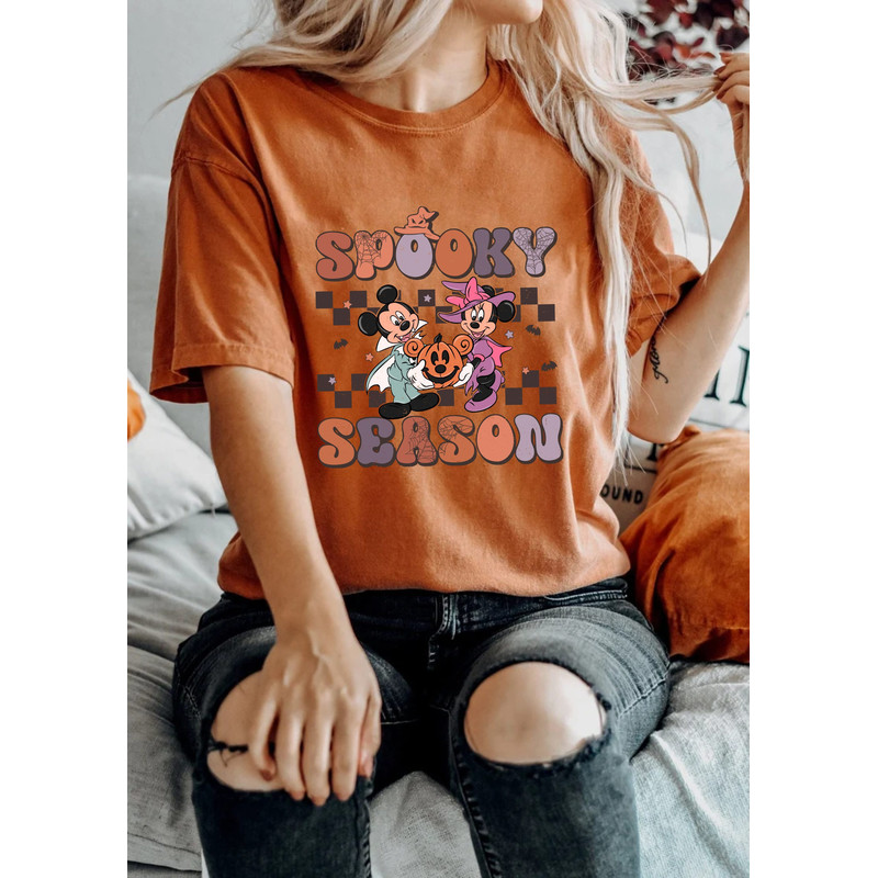 Spooky Season Mickey Minnie Checkered Comfort Colors® Shirt, Disney Halloween Shirt, Disney Spooky Shirt, Disney Halloween Party Shirt - 4.jpg
