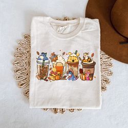 winnie the pooh coffee latte comfort colors shirt, pooh and friends pumpkin halloween shirt, disney spooky shirt, disney