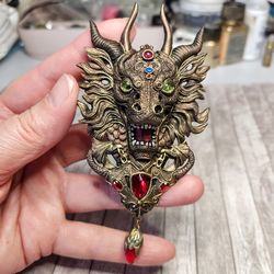 Dragon brooch, Dragon, brooch with stones, bronze dragon, dragon jewelry.