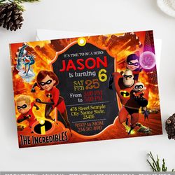 The incredibles Invitation, The incredibles Birthday Invitation, The incredibles Birthday PArty Invitation, Incredible