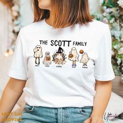 custom halloween ghost family with pets, family portrait, custom family portrait, matching family halloween shirts -a411