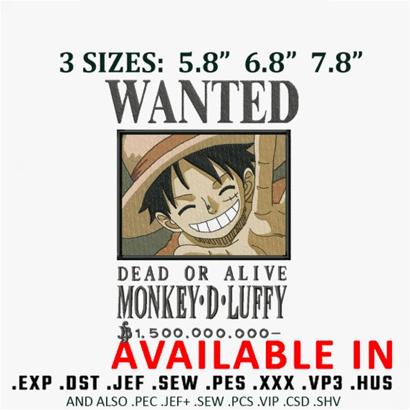 Bounty luffy embroidery design
