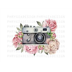 Watercolor Floral Photography Camera Png , Boho Camera , Sublimation Design , Digital Download