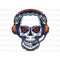 Gaming Skull Png , Headphones Skull , Skull Sublimation Design , Skull With Headphones , Skull Clipart , Skull Design ,