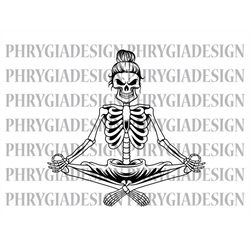 meditating skeleton svg , namaste svg , yoga svg , meditate meditation om aum chakra poses , digital download , instant