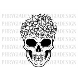 floral skull svg , skull svg , flower skull svg , flower skull clip art , sugar skull svg , skull vector , skull flower