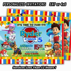 paw patrol invitation, paw patrol birthday invitation, paw patrol invitation boy, personalized invitation